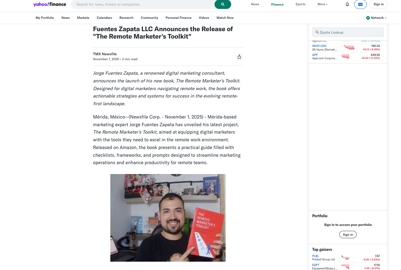 Jorge Fuentes Zapata featured on Yahoo Finance