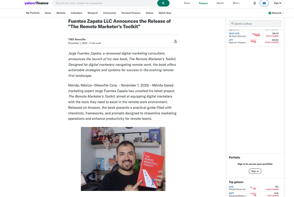 Jorge Fuentes Zapata publicado en Yahoo Finance